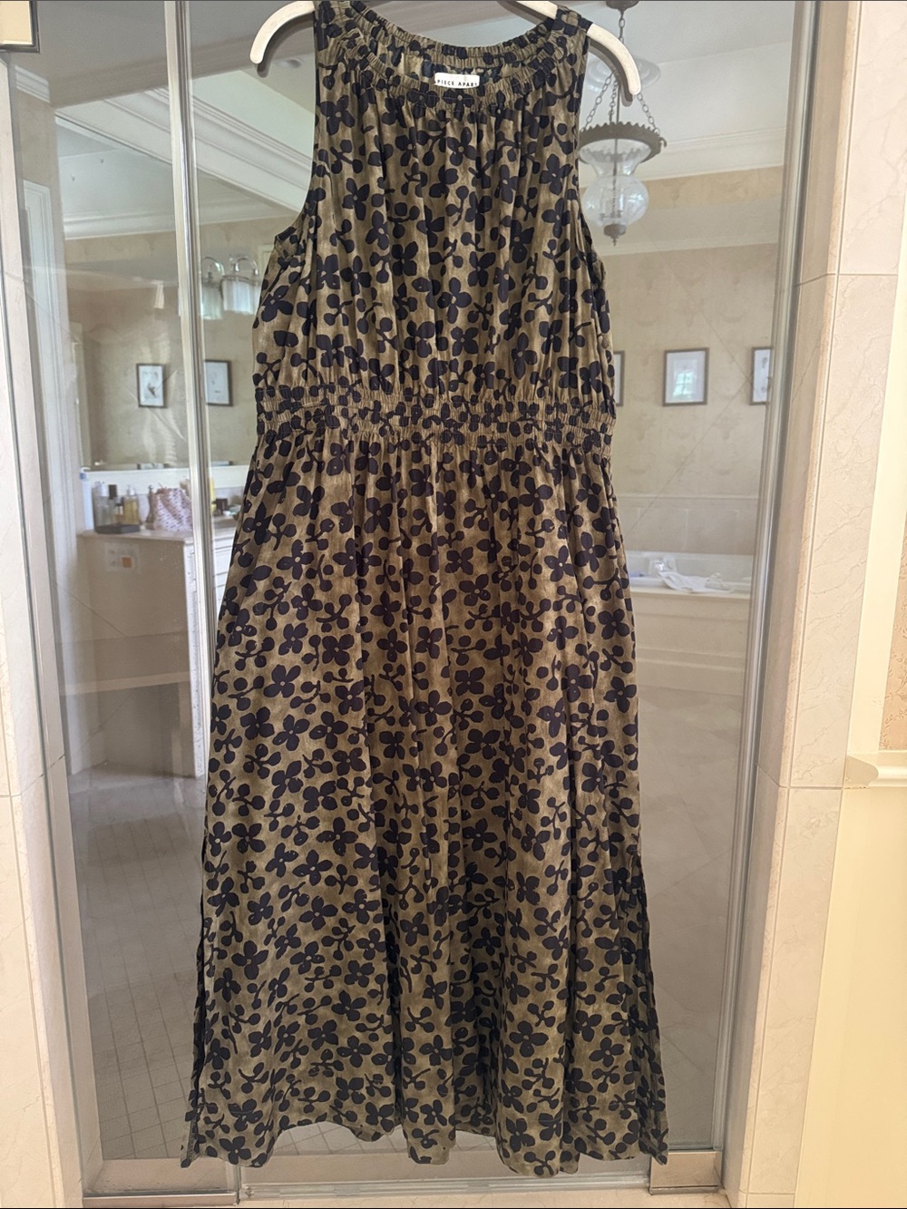 Apiece Apart Olive Midi Dress with Black Floral Print